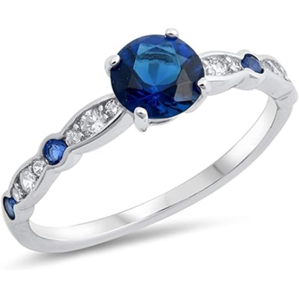 Sterling Silver Sapphire & White CZ Ring – Elegant Vintage Detail (size 8)